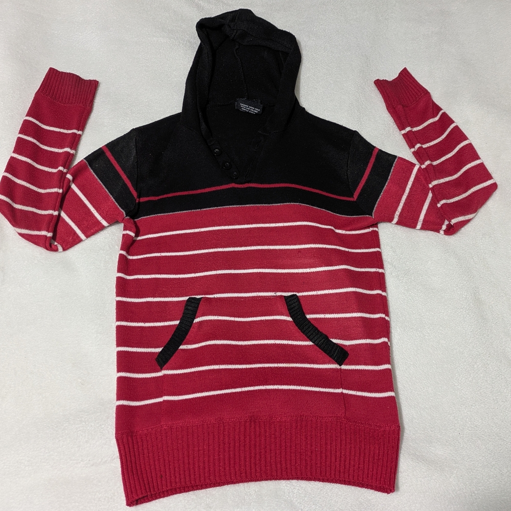 Red and Black Striped Boys' Hoodie Sweater
